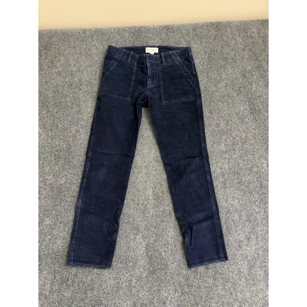 Nili Lotan Navy Blue Corduroy Utility Patch Pocket Pants Raw Hem Size 0